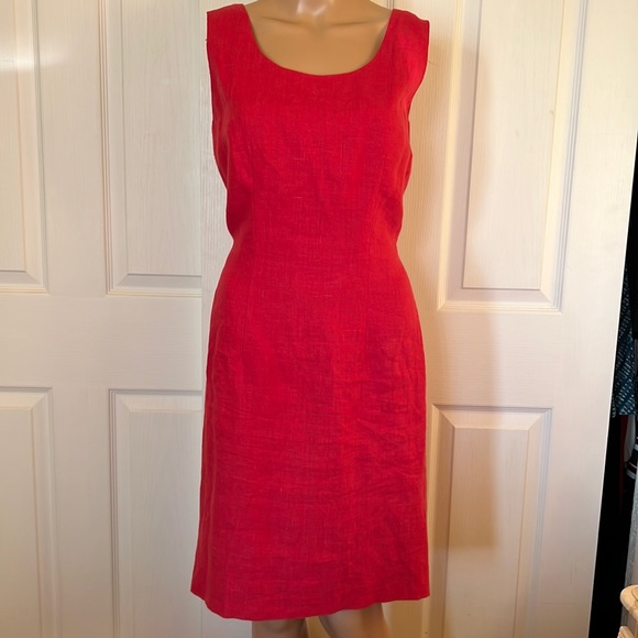 NY Sake red linen wide neck any occasion flattering dress.dry clean only sz6 - Picture 1 of 3